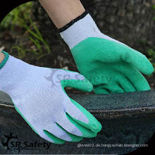 SRSAFETY 10 Gauge grüner Polycotton Liner beschichteter weißer Latex auf Handfläche / Arbeitshandschuh / Sicherheitsschutzhelm Innenliner Handschuh